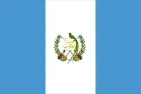 Guatemala flag with vertical light blue and white stripes and a national emblem in the center