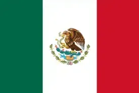 Mexican flag with green, white, and red vertical stripes and the national coat of arms in the center