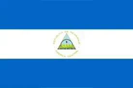 Nicaraguan flag with blue-white-blue stripes and national emblem centered