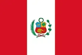 Peruvian flag with red-white-red vertical stripes and the national coat of arms in the center