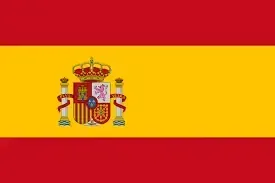 Spanish flag with red-yellow-red stripes and the coat of arms centered on the yellow band