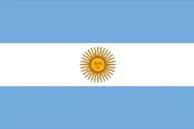 Argentine flag with light blue and white horizontal stripes and a golden sun emblem in the center