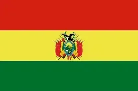 Bolivian flag with horizontal red, yellow, and green stripes and coat of arms centered on the yellow band
