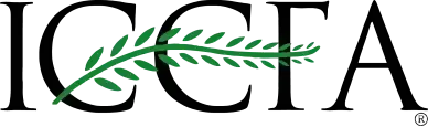 ICEFA logo with black letters and a green leaf branch across the center