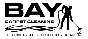BAY Carpet Cleaning logo with black text and a silhouette of a cleaner holding a hose