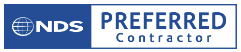 NDS Preferred Contractor logo with a globe icon and white text on a blue background.