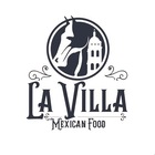 La Villa Mexican Food logo with stylized black-and-white cow skull and mission tower