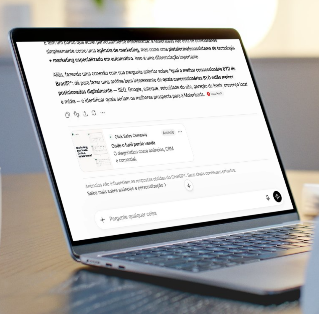 Laptop sobre uma mesa exibindo uma página da web com muito texto em um ambiente de trabalho bem iluminado.