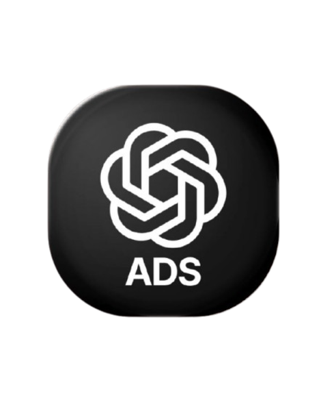Ícone do aplicativo preto em formato quadrado com cantos arredondados, com o logotipo branco da OpenAI e o texto 