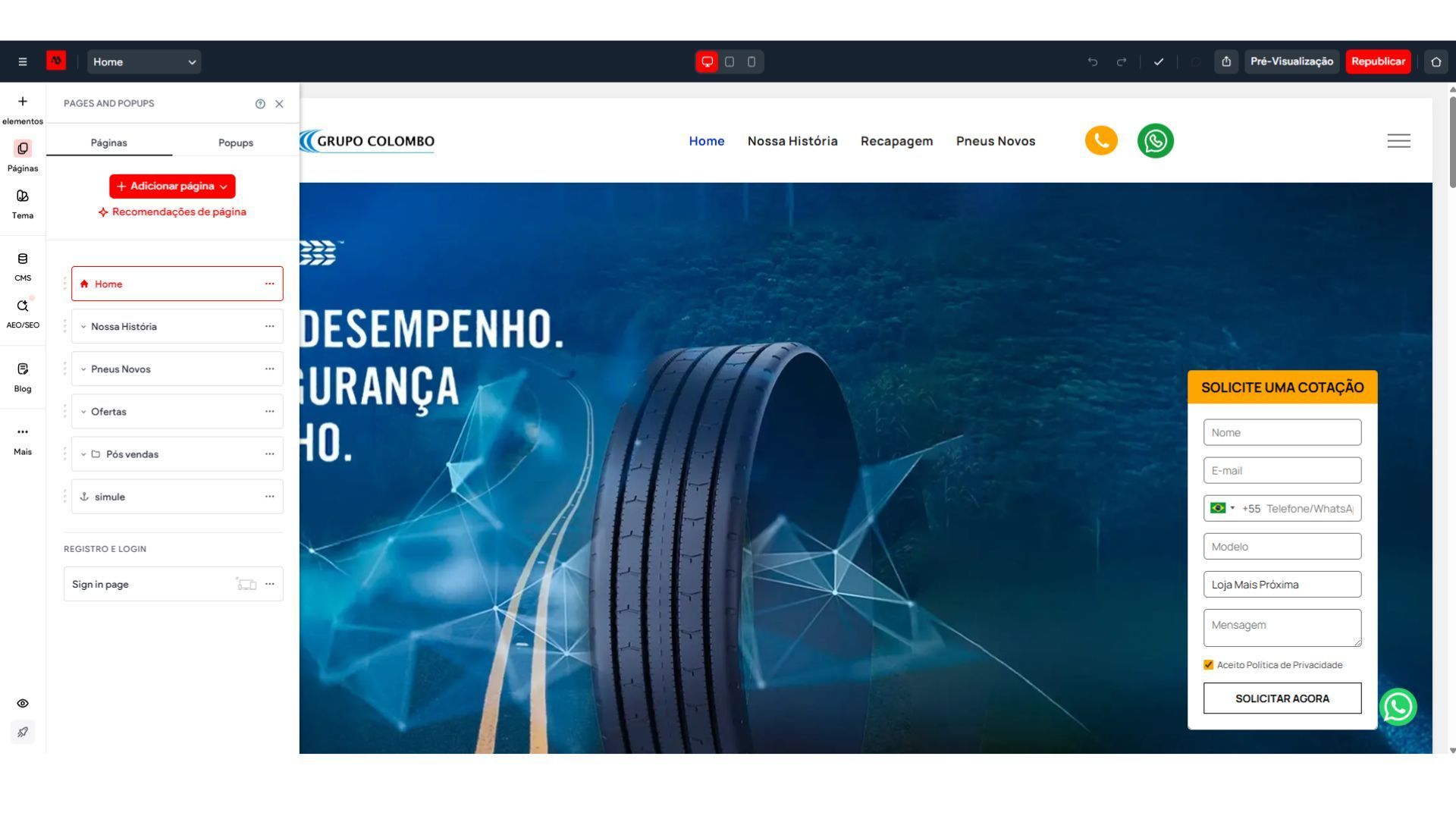 Página web com barra lateral esquerda, banner de cabeçalho preto e painel de conteúdo exibindo uma foto e um bloco de texto.