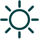 Sun icon in dark teal with rays around a circular center