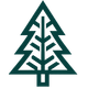 Dark green pine tree logo on a white background