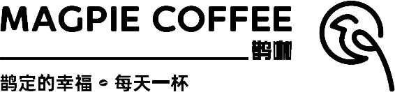 MAGPIE COFFEE logo with a stylized black magpie and Chinese text on a white background