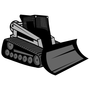 A black and white drawing of a bulldozer with a plow attached to it.