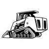A black and white drawing of a bulldozer on a white background.