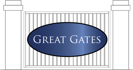 A drawing of a gate with the words great gates on it.