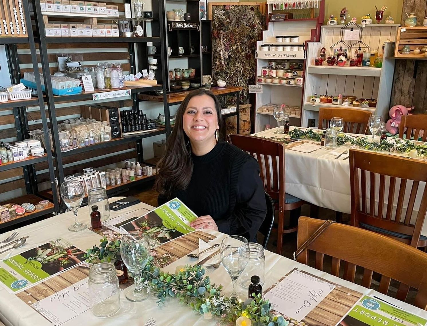 sitting at a table