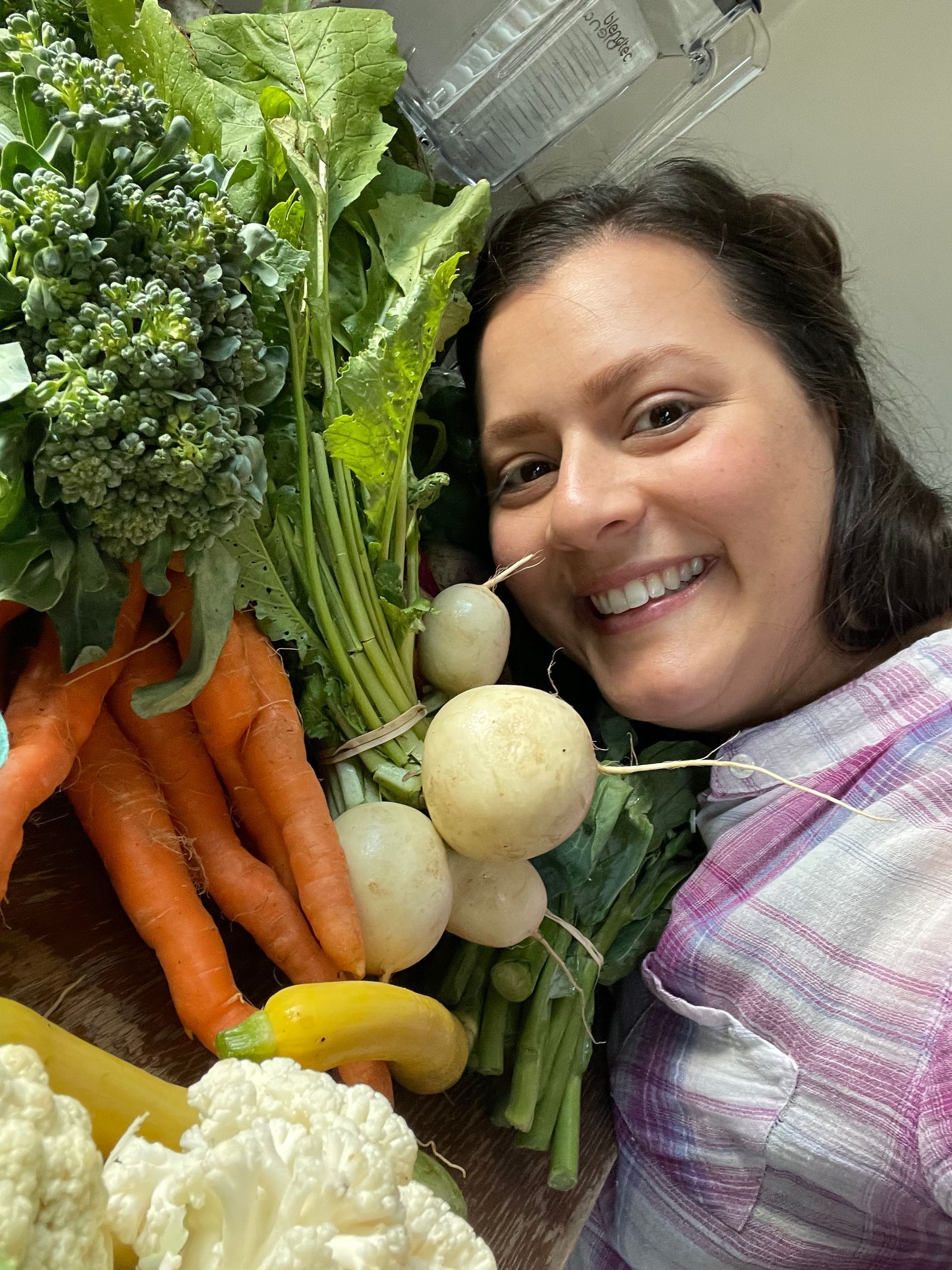 posing with farmers market haul