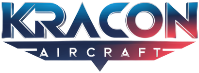 Kraccon Aircraft logo: blue/red gradient text with arrow, and the word