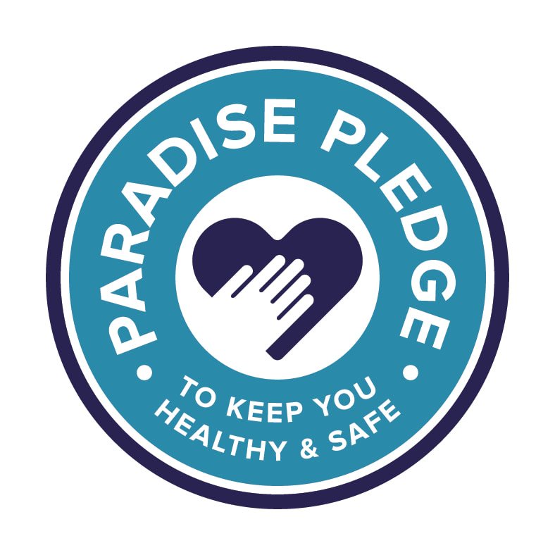The logo for the paradise pledge to keep you healthy and safe.