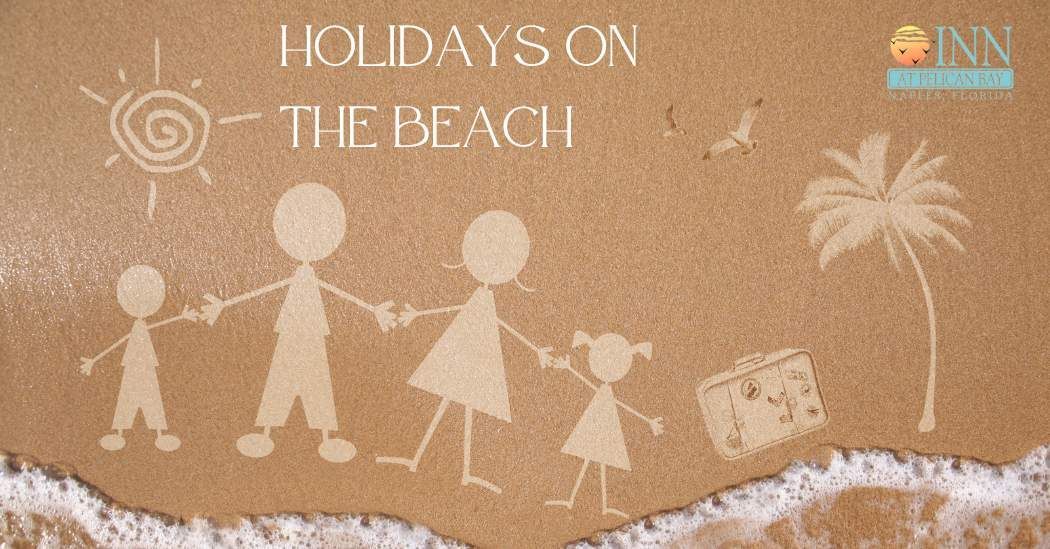 A drawing of a family on the beach with the words holidays on the beach