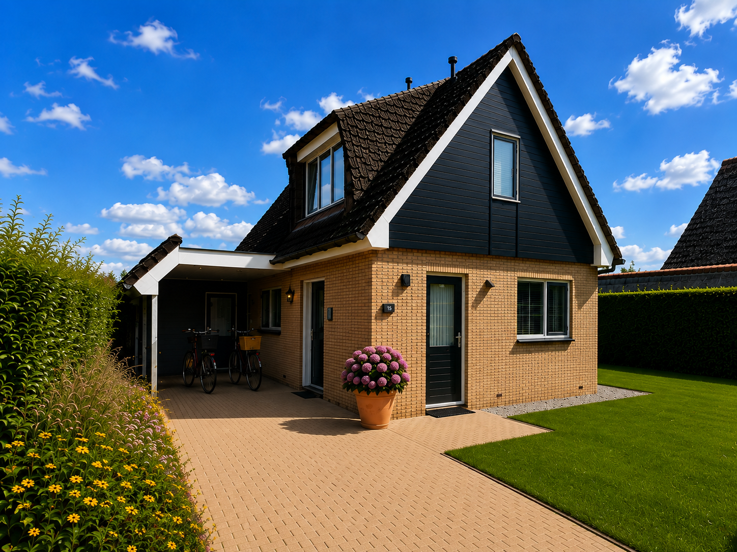 Recreatievilla Vogelmient 15 op Texel met tuin en hortensia