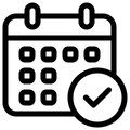 A calendar with a check mark in a circle free icon