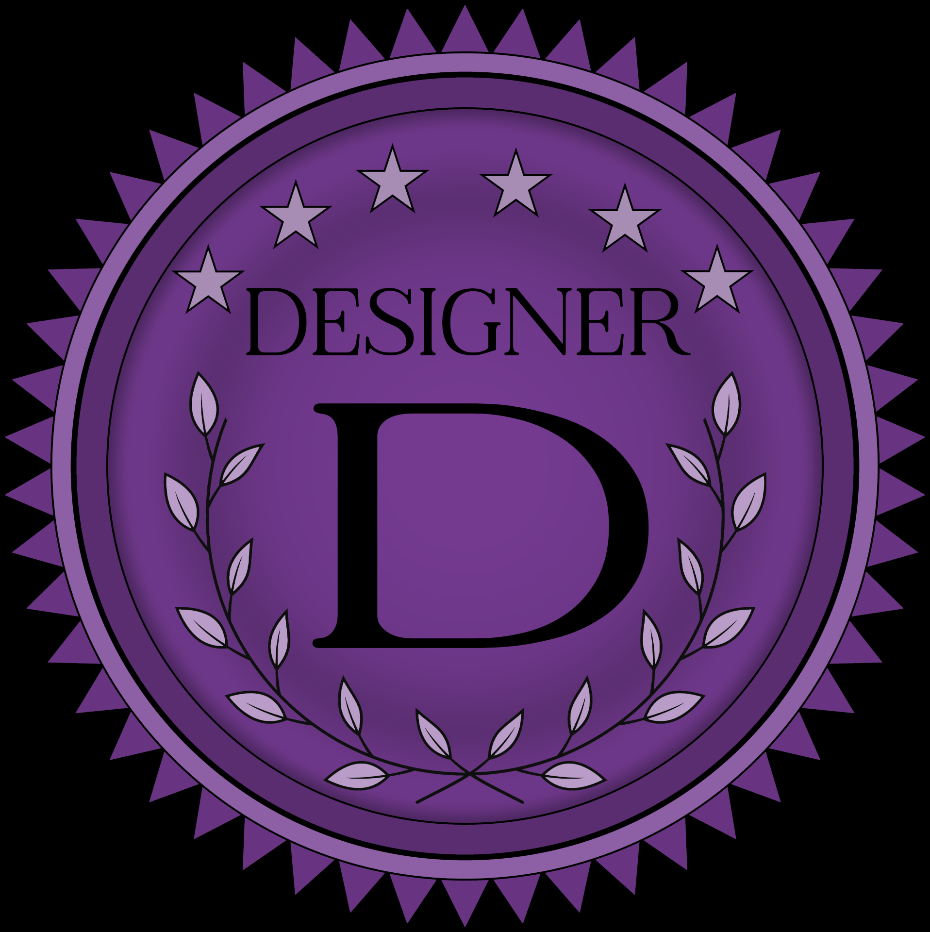 Purple Designer seal with a large letter 