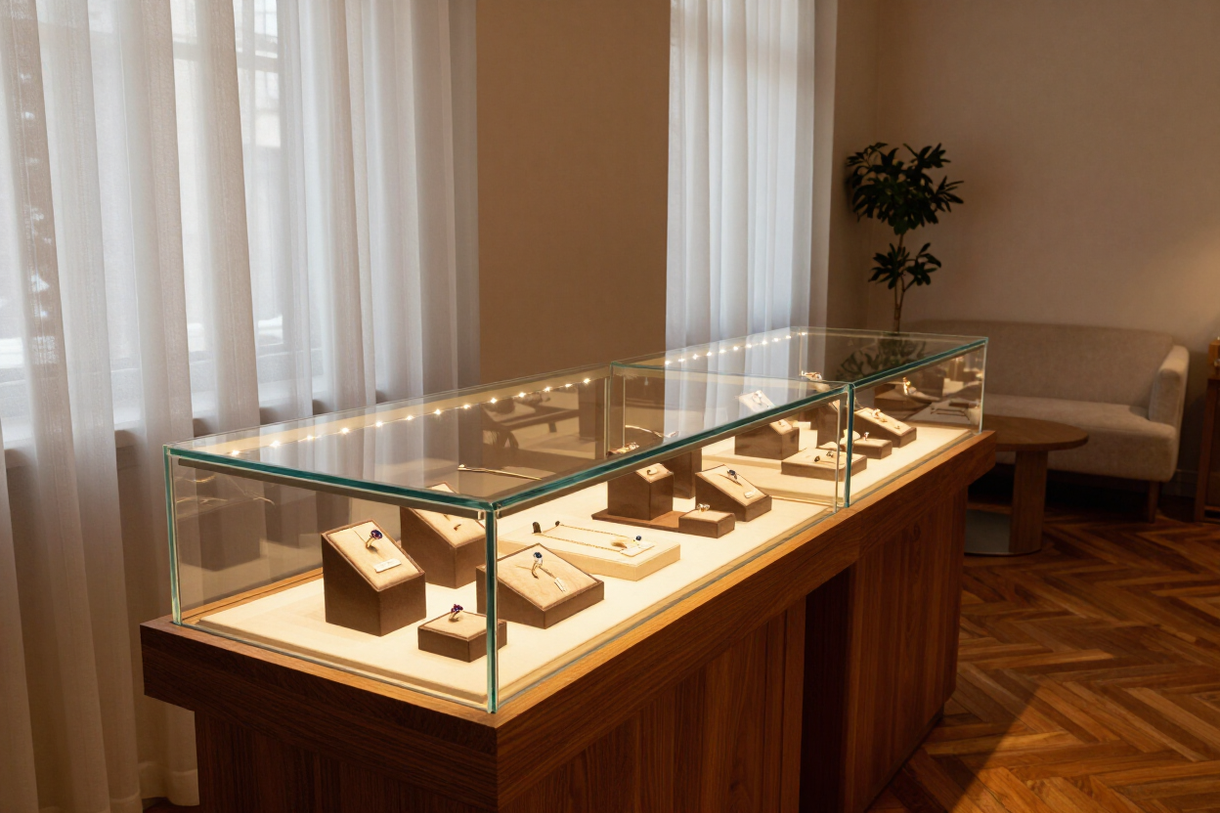 Handley's showroom interior with jewellery display