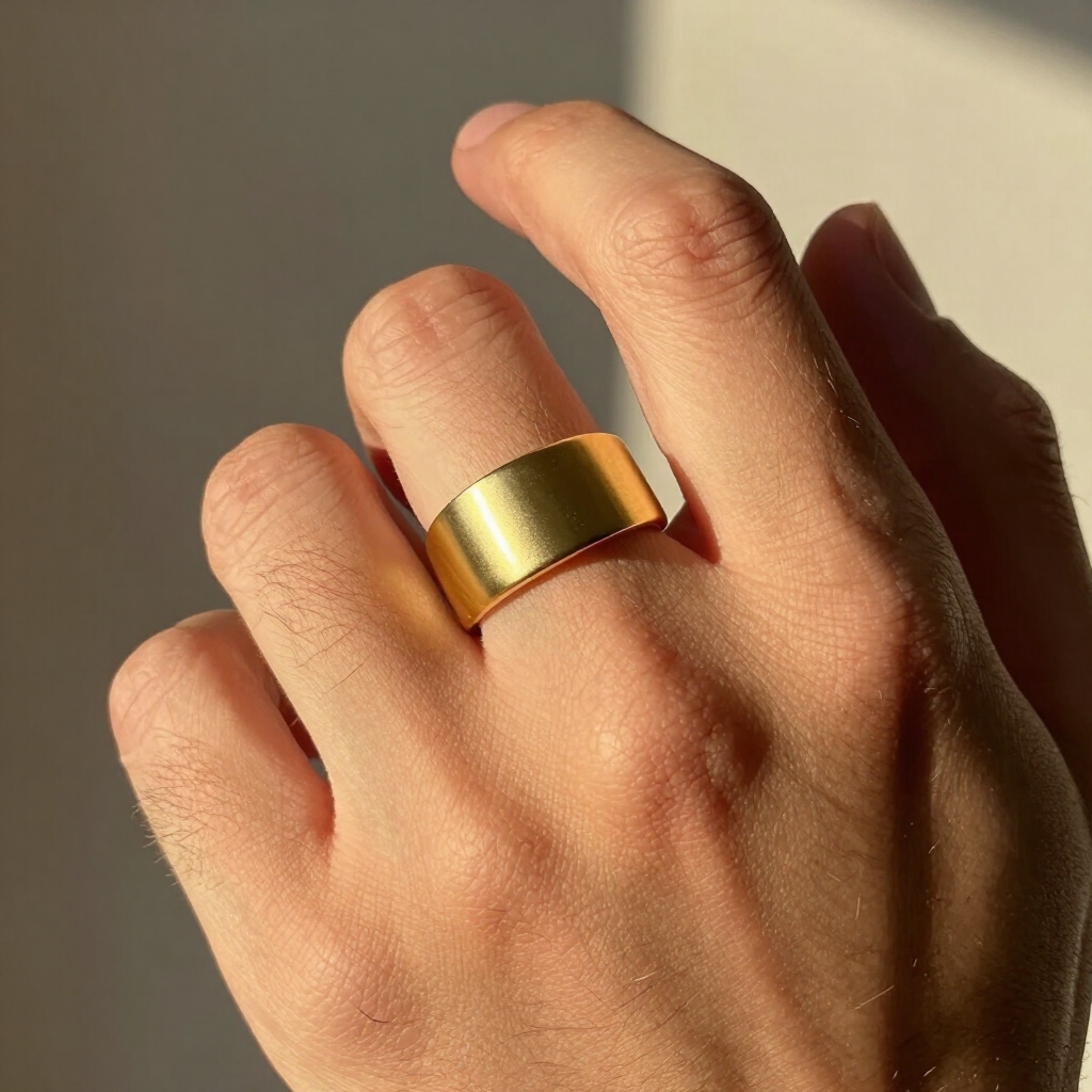 Men's heavyweight plain gold signet ring