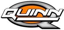 Quinn logo in white and orange with a stylized silver Q on a gray oval background