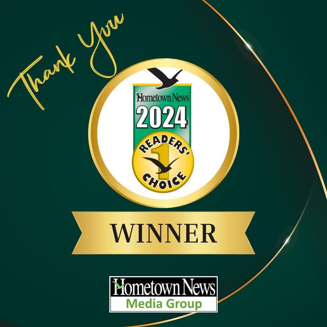 Hometown News Readers' Choice Winner 2024 badge with gold, green, and white elements. 