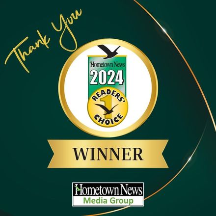 Hometown News Readers' Choice Winner 2024 badge with gold, green, and white elements.