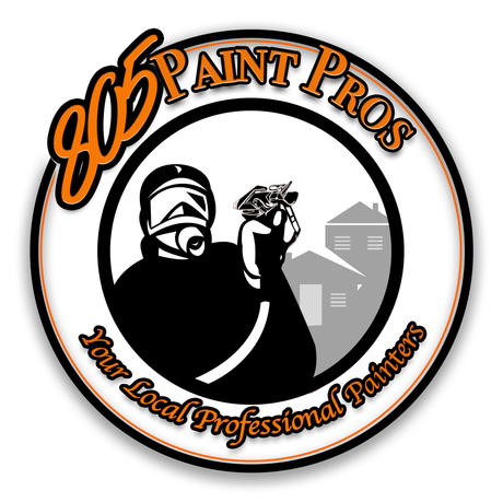 A logo for paint pros shows a man spraying paint