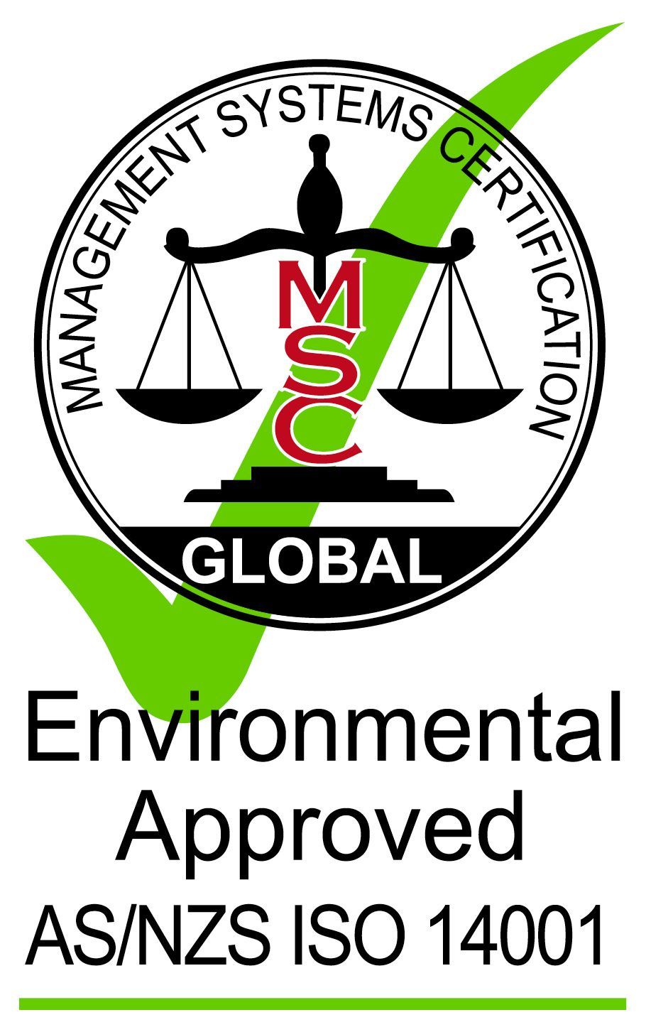 A logo that says environmental approved as / nzs iso 14001