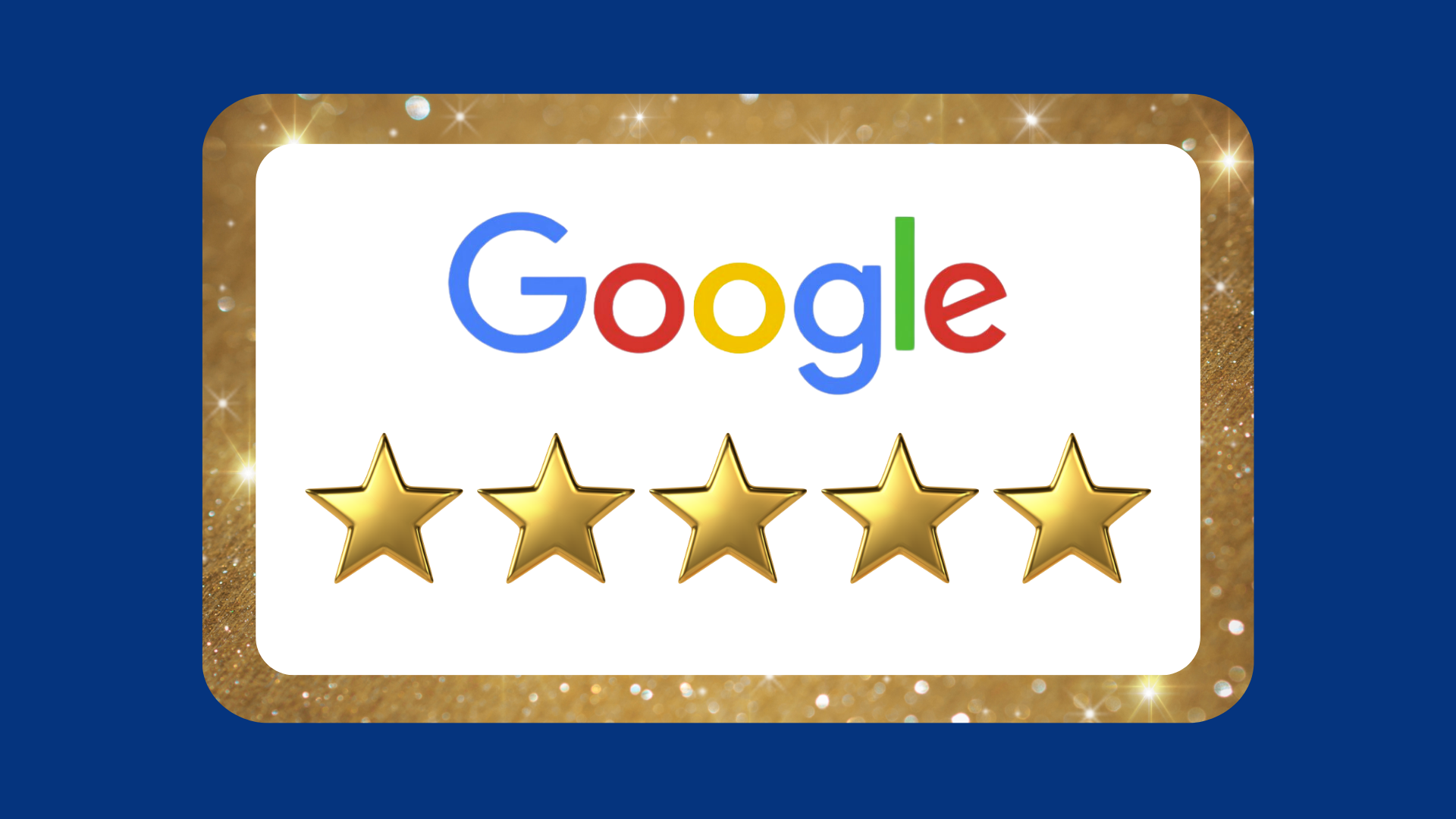 Google logo with five gold stars.