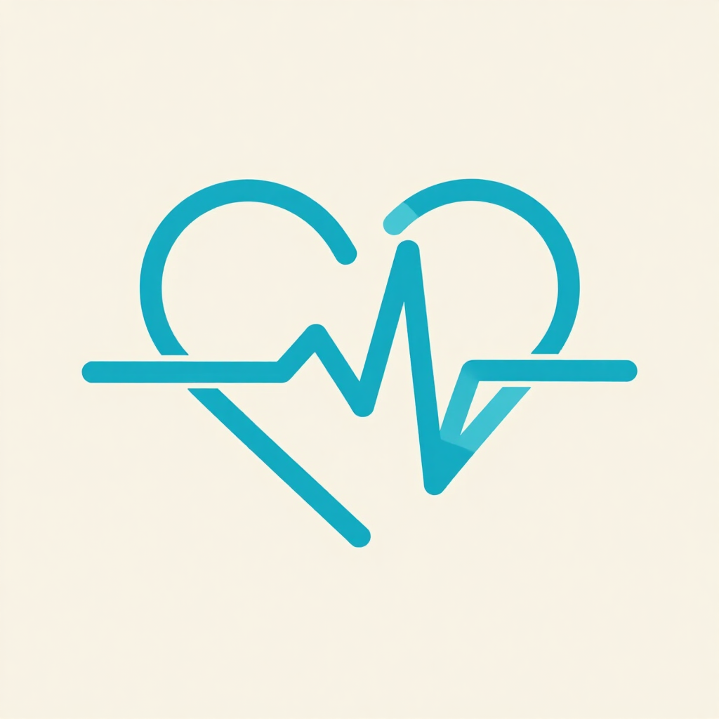 Corazón turquesa con línea de ECG sobre fondo beige claro, que simboliza la atención médica o la monitorización cardíaca.