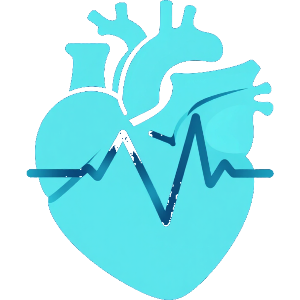 Icono de corazón turquesa con una línea de ECG oscura que lo atraviesa, lo que sugiere salud cardíaca o atención médica.