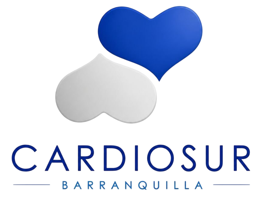 Logotipo de Cardiosur Barranquilla con formas de corazón azules y grises.
