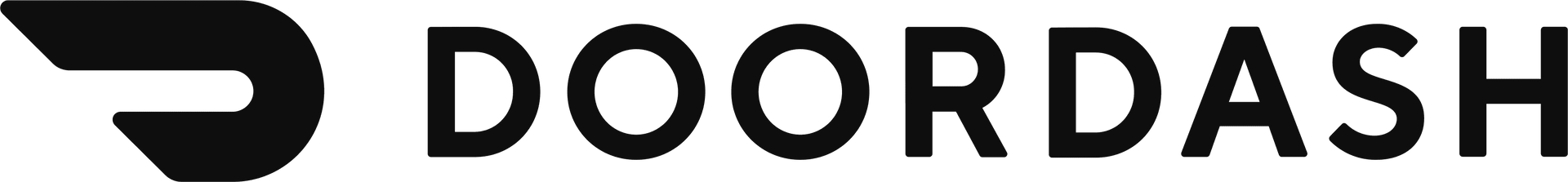 DoorDash logo with black stylized “D” icon and wordmark on a white background