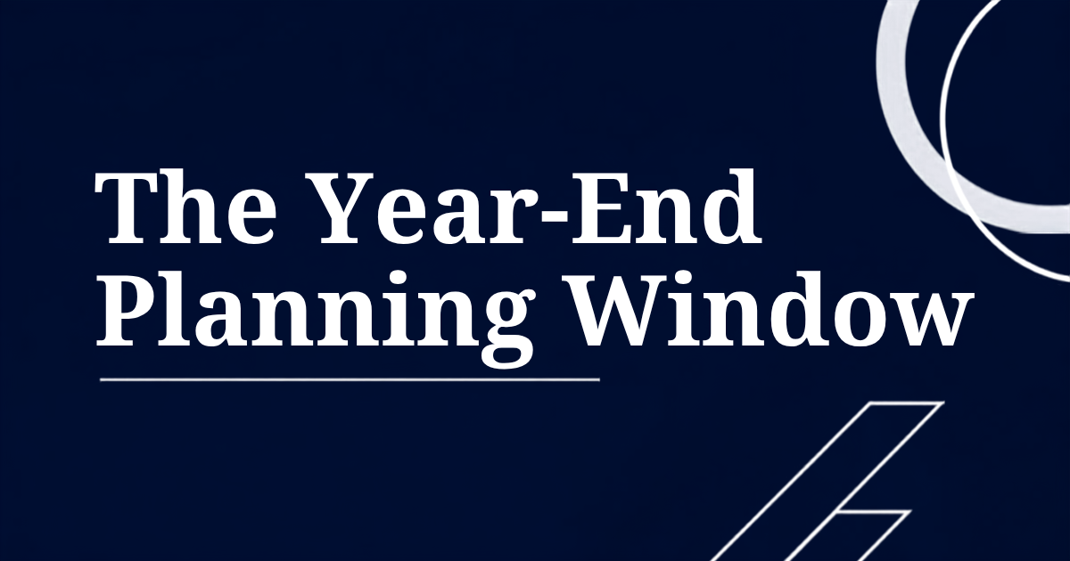 Navy graphic for Affinity Capital’s year-end financial planning checklist: taxes, RMDs, and giving