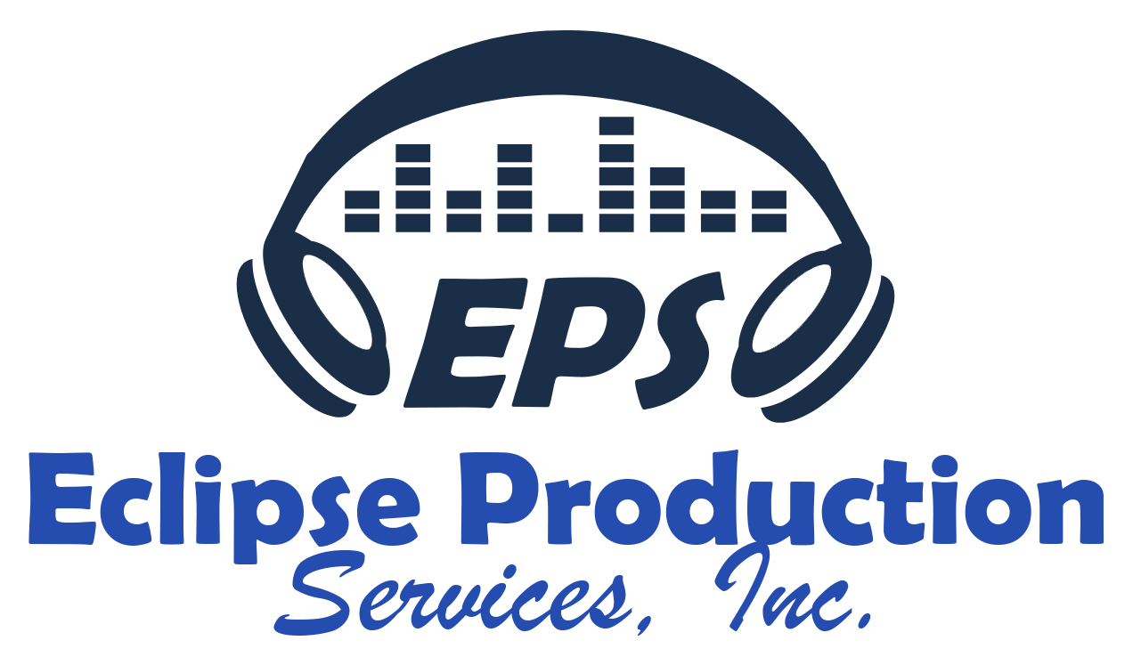 The logo for eclipse production services inc. shows a pair of headphones.