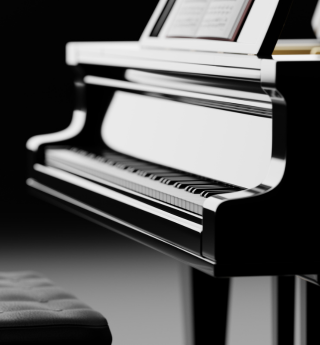 A black and white photo of a grand piano.