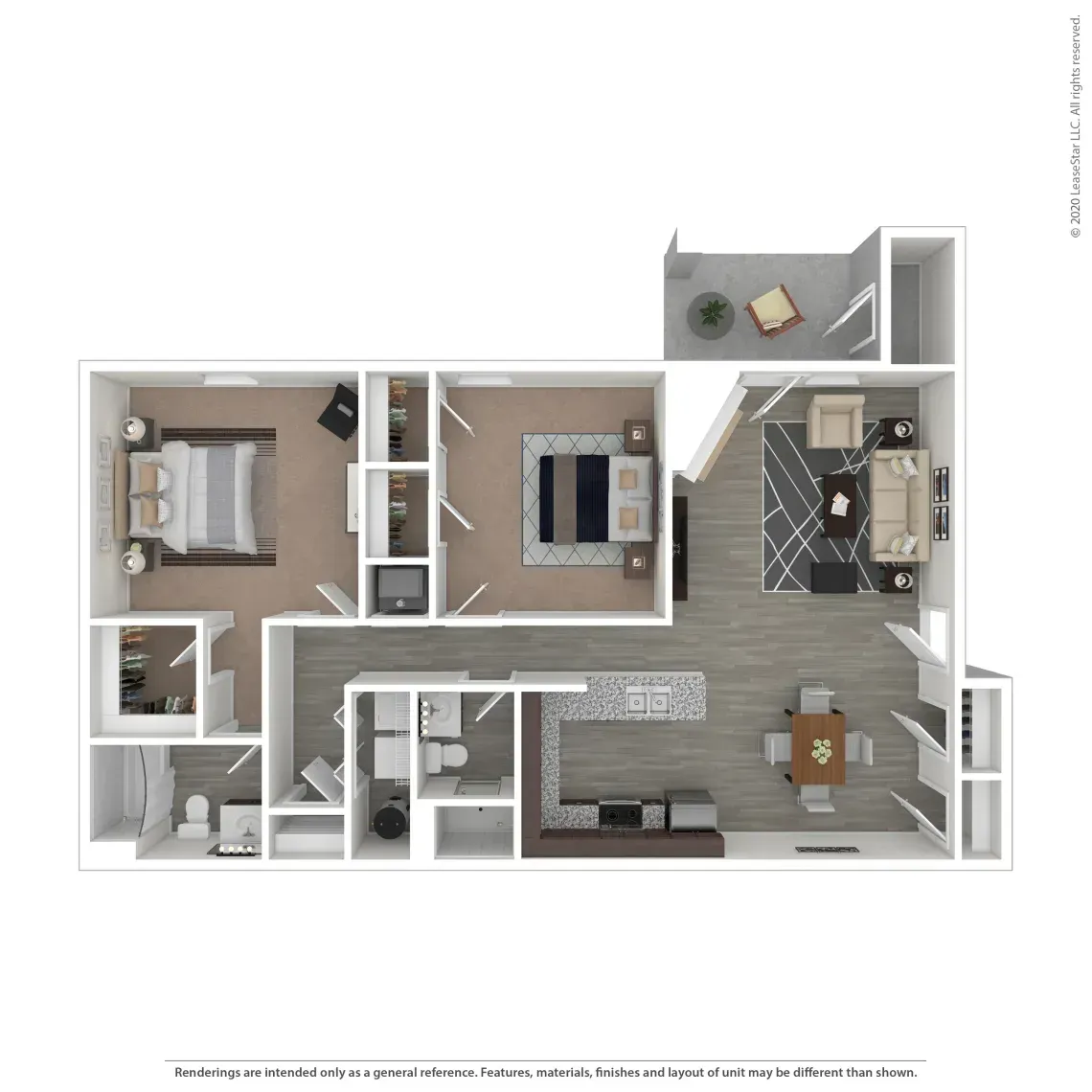 2 Bedroom floor plan graphic