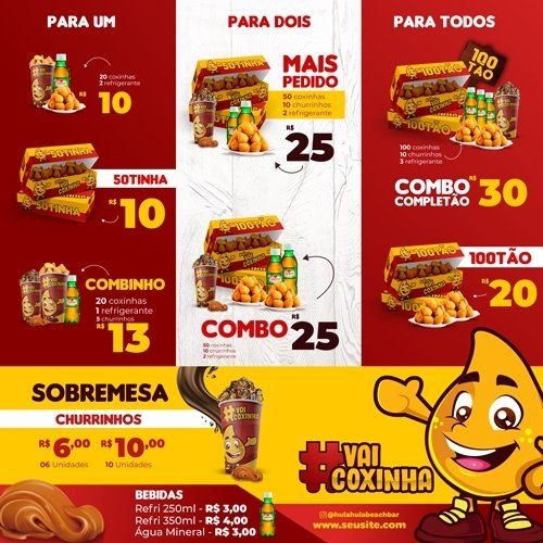 A menu for a restaurant called vai coxinha