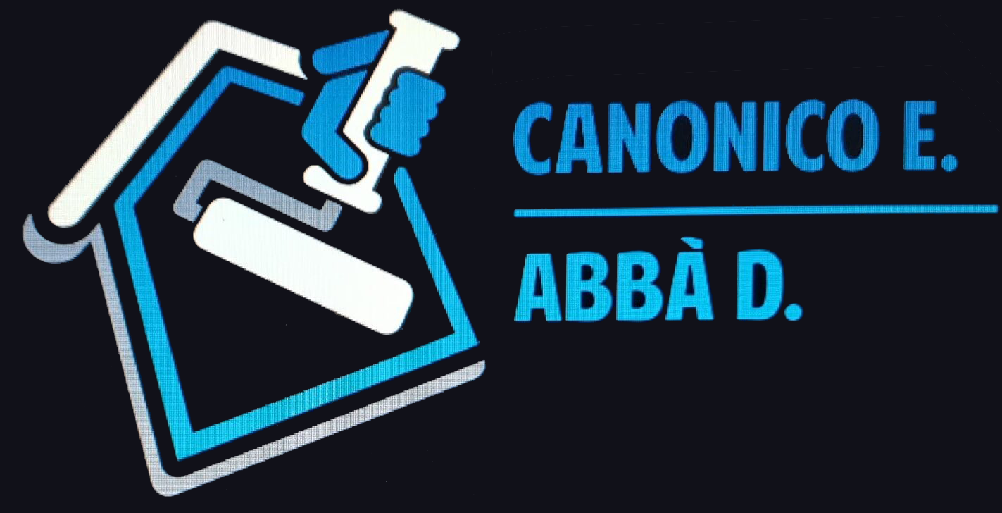 Logo: sagoma blu di una casa, mano con rullo di vernice. Il testo recita 