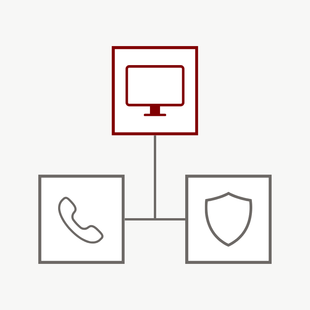 Diagram showing a computer connected to a phone and a shield; the computer is highlighted in red.
