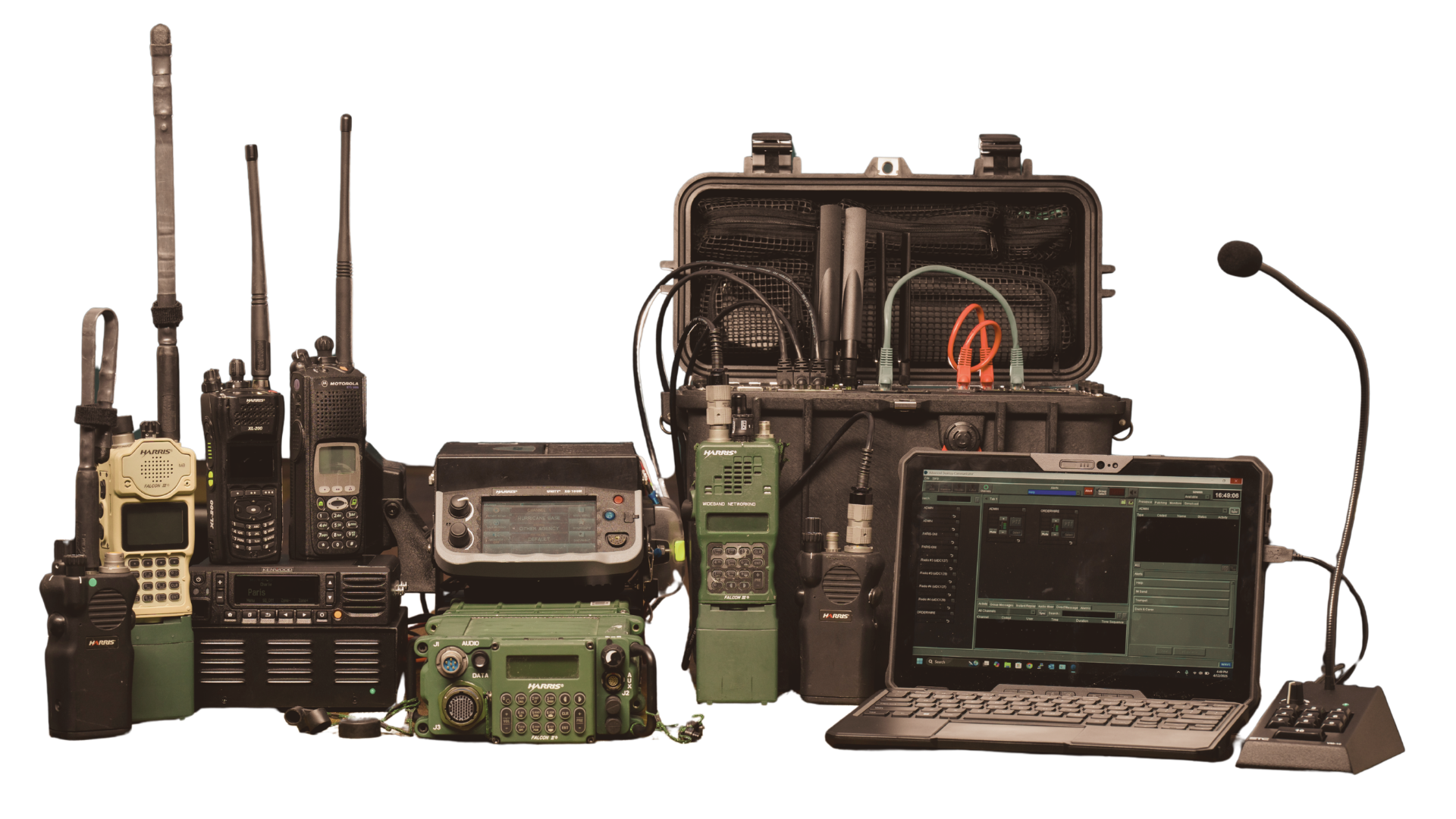 The IDC Kit — ruggedized wheeled dispatch console case with radio modules and integrated command-and-control interface.