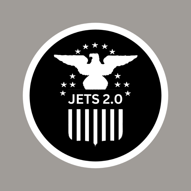 Round logo: eagle, stars, stripes, 