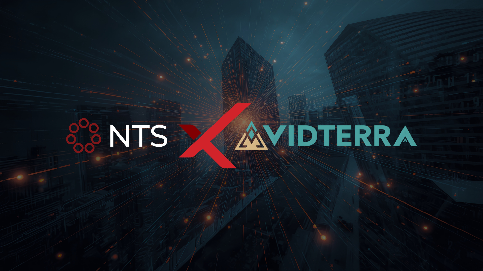 NTS x Vidterra logo over a dark digital cityscape background